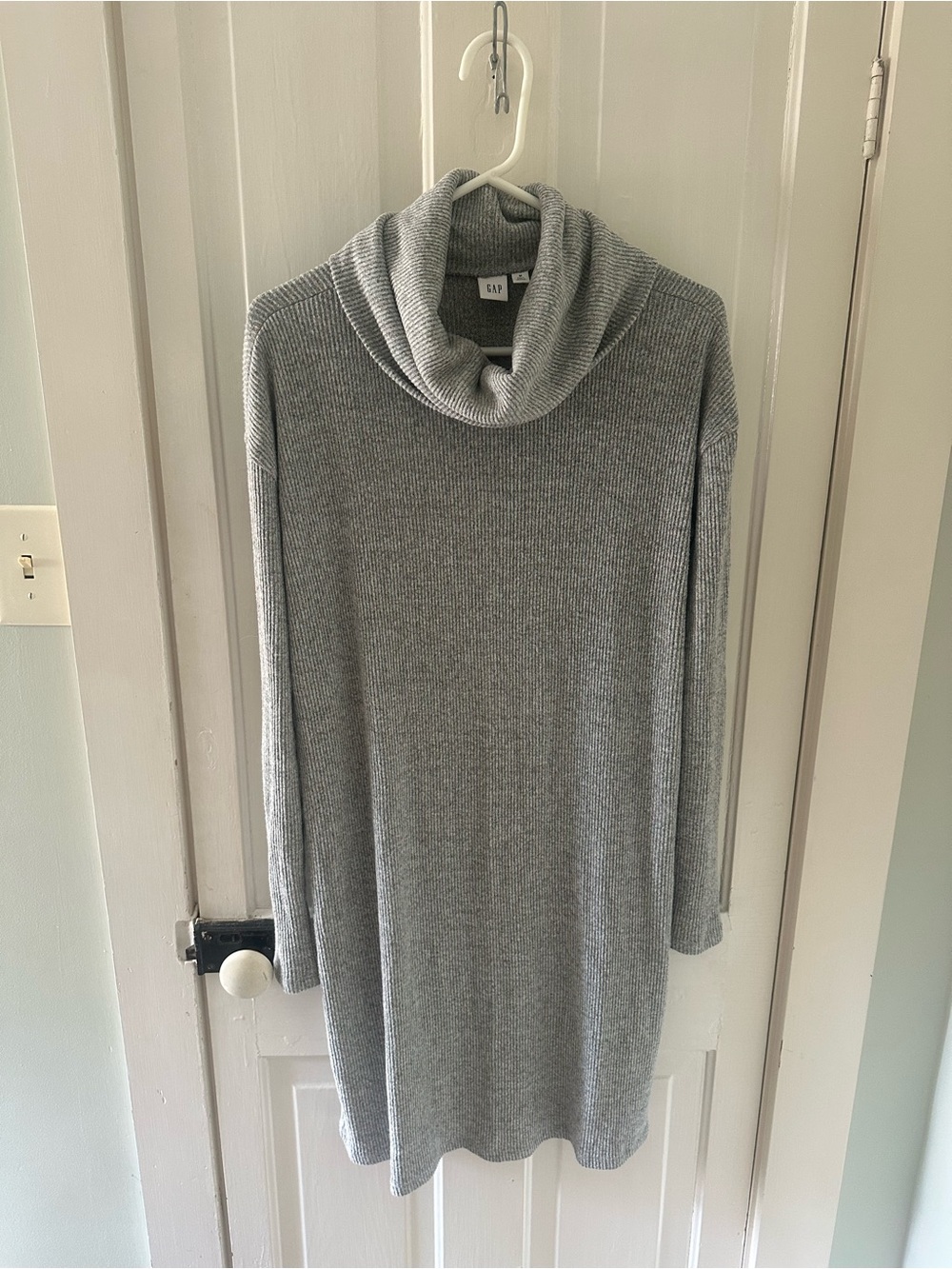 GAP Light Gray Ribbed Cowl-Neck Sweater Dress